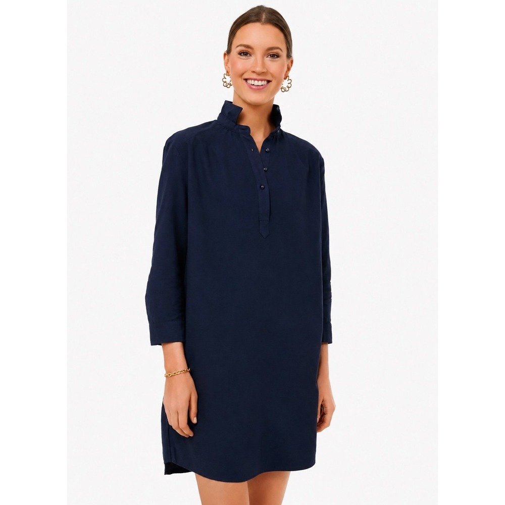 Pomander Place by Tuckernuck Polly Dress French Navy Blue S L Cotton Shirtdress